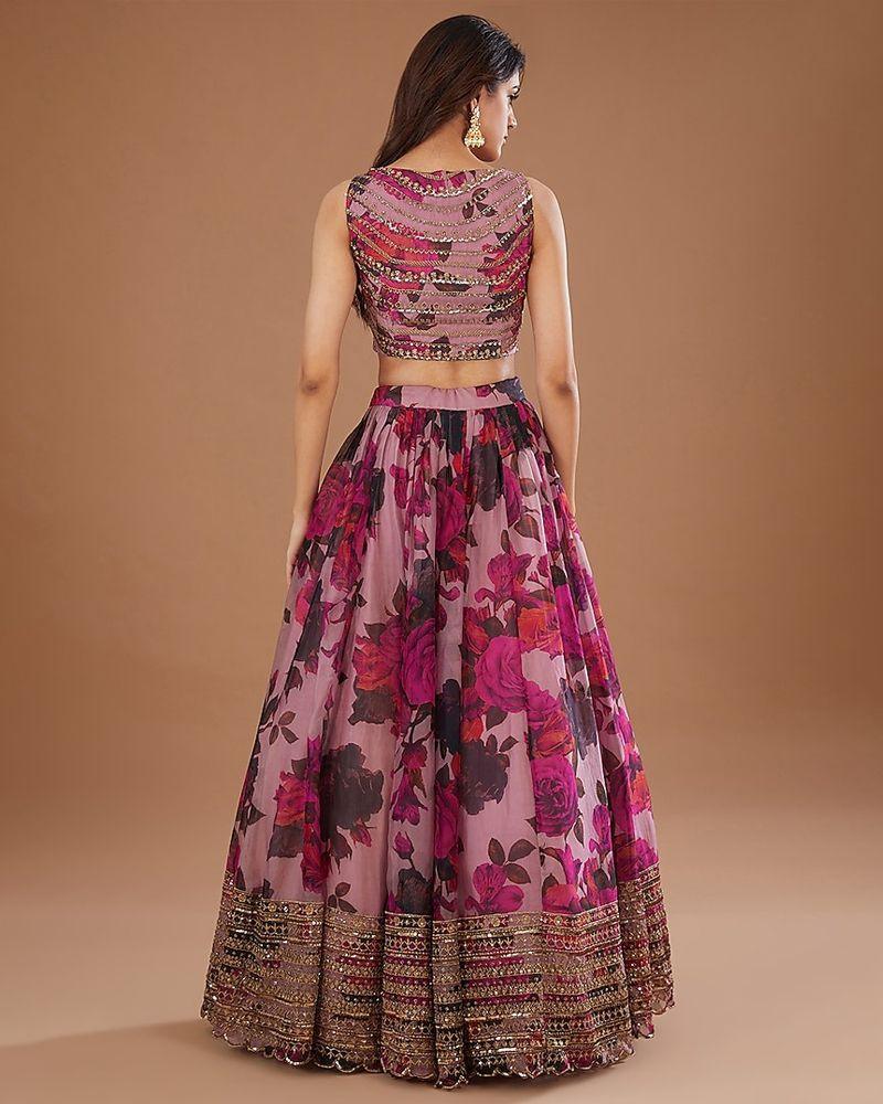 Pink color organza sequins embroidery designer wedding lehenga choli