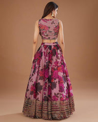 Pink color organza sequins embroidery designer wedding lehenga choli