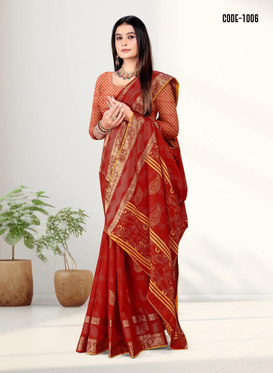 Party wear Zari Weaving Jacquard border Viscose saree with blouse for women