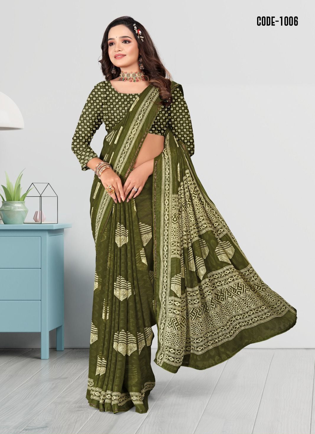Woven Jacquard Butta Georgette saree with blouse for women